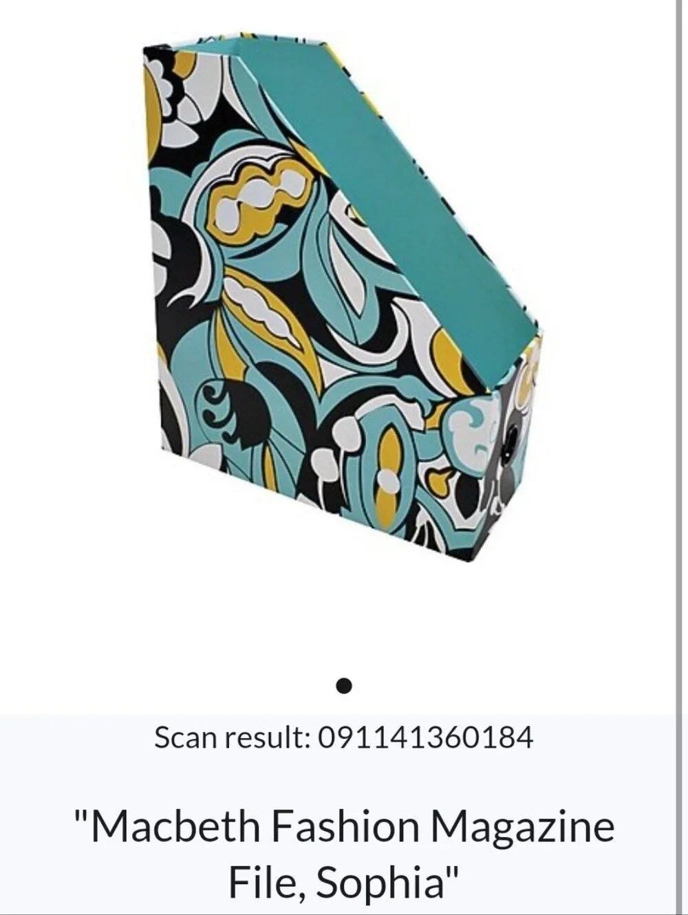 Floral Pattern Magazine File Holder in Teal, Black & Yellow
